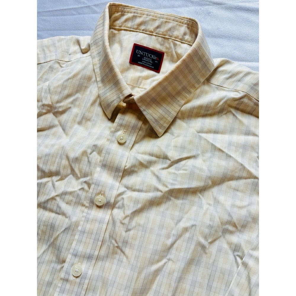 Men's‎ Untuckit Off White Small Plaid Long Sleeve Shirt